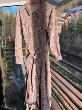 Anthropologie Paisley Print Long-Sleeve Jumpsuit in Dusty Pink
